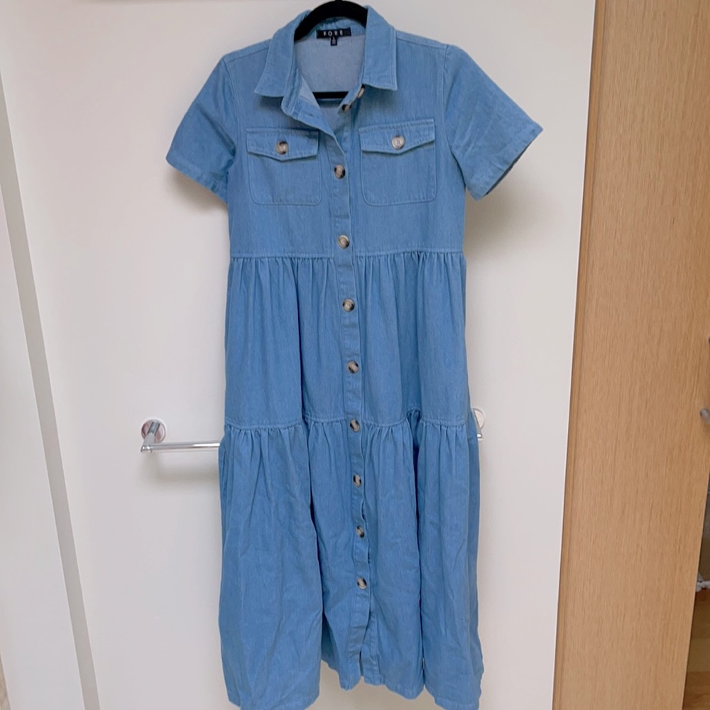 Denim button down dress w/ pockets